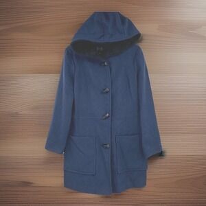 Jessica Simpson Wms Toggle Coat M Navy Blue Wool Blend Hooded Dark Academia